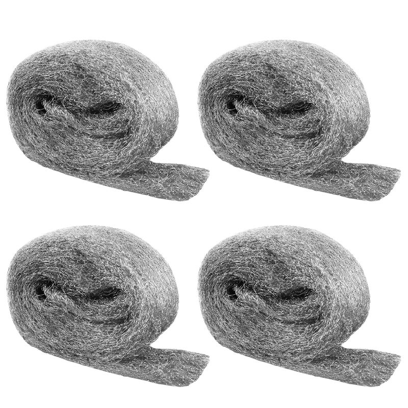 Shineboc Steel Wool Mice Control, 4 Pack of 3.1" x13 Ft #2 Steel Wool Roll Gap Filler for House Garage Garden, Keep Mice Away from Holes Siding Pipeline Vents Wood Metel Polishing, Very Coarse - Image 1